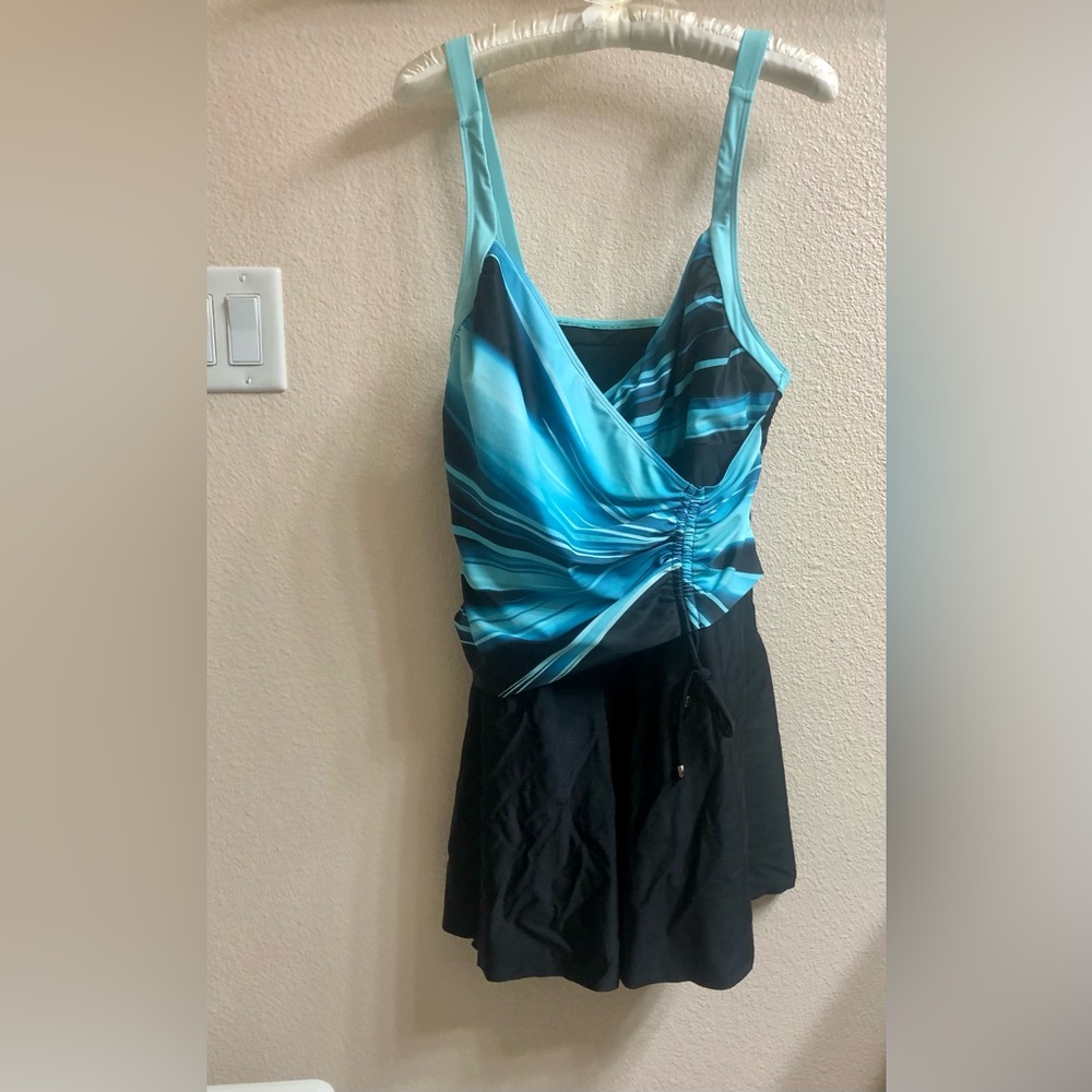 Women’s Swimdress with Turquoise Wave Print